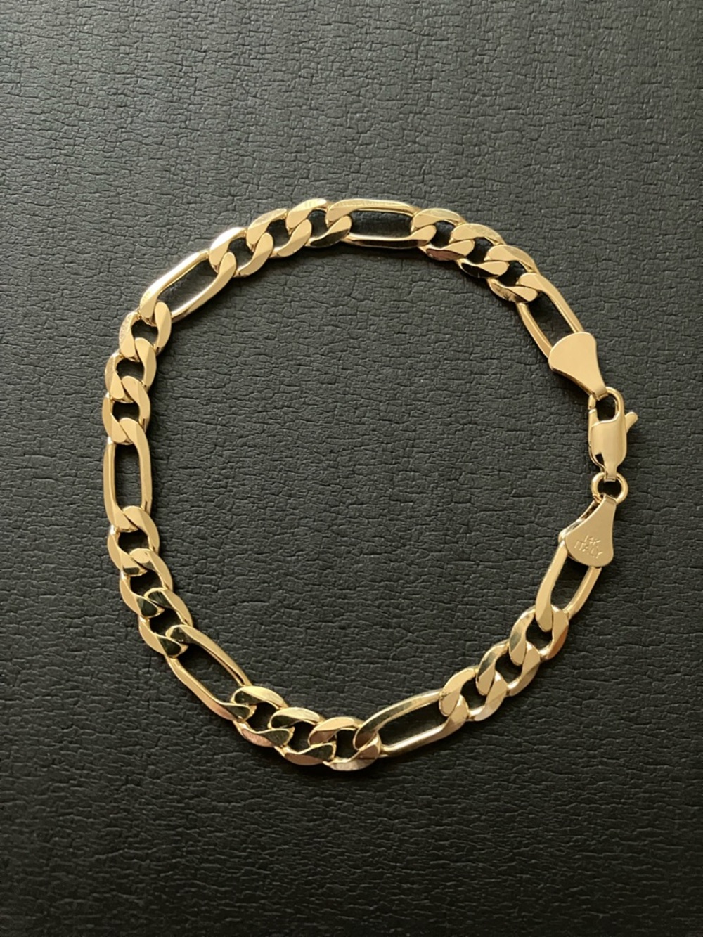 14K Yellow Gold Bonded Figaro Chain Bracelet for Men 8”